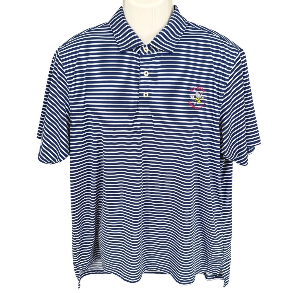 B. Draddy Sport Polo Shirt LG Navy Striped 2020 US Open Winged Foot Golf Casual